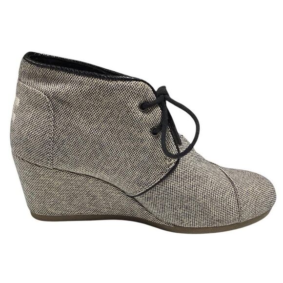 Toms Ankle Boots Womens 8.5 Black Ivory Gold Desert Sparkle Lace Up Wedge Shoes - Picture 6 of 8